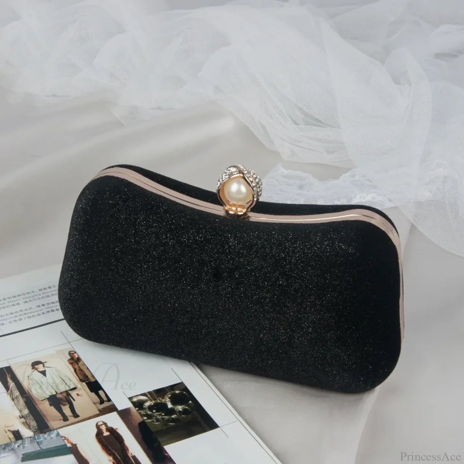 Fashion Evening Clutch Tassel Chain Shoulder Bag Black / 20x5x11cm clutchbag-250126