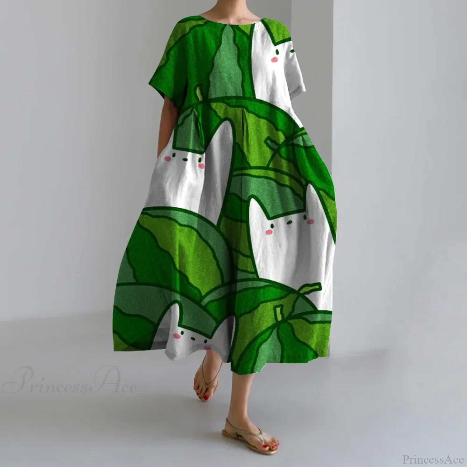 Fashion Floral Printed Short Sleeve Dinner Floral Dress green2 / S oldfloraldress-250126