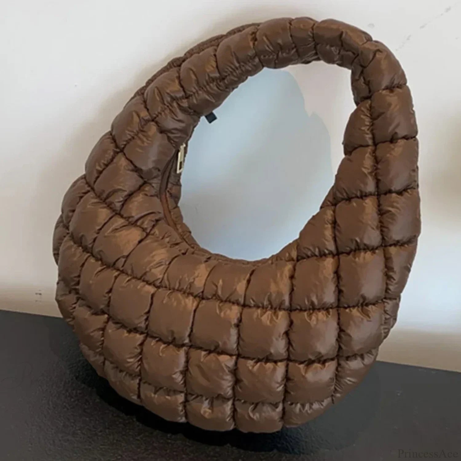 Fashion Quilted Puffer Cloud Pleated Shoulder Handbag light brown handbag-250126