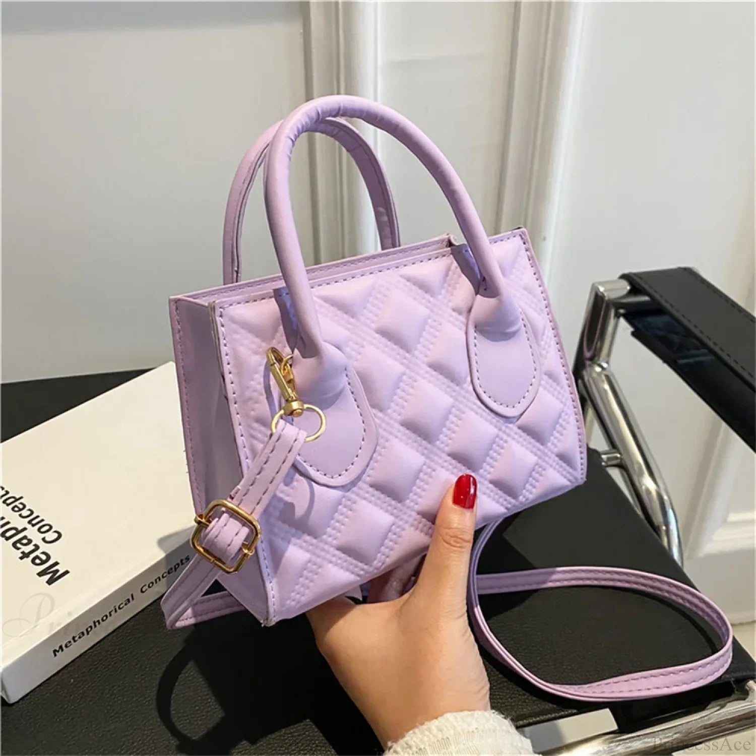 Fashion Retro PU Small Square Crossbody Handbag Purple-17x13x7.5cm handbag-250126