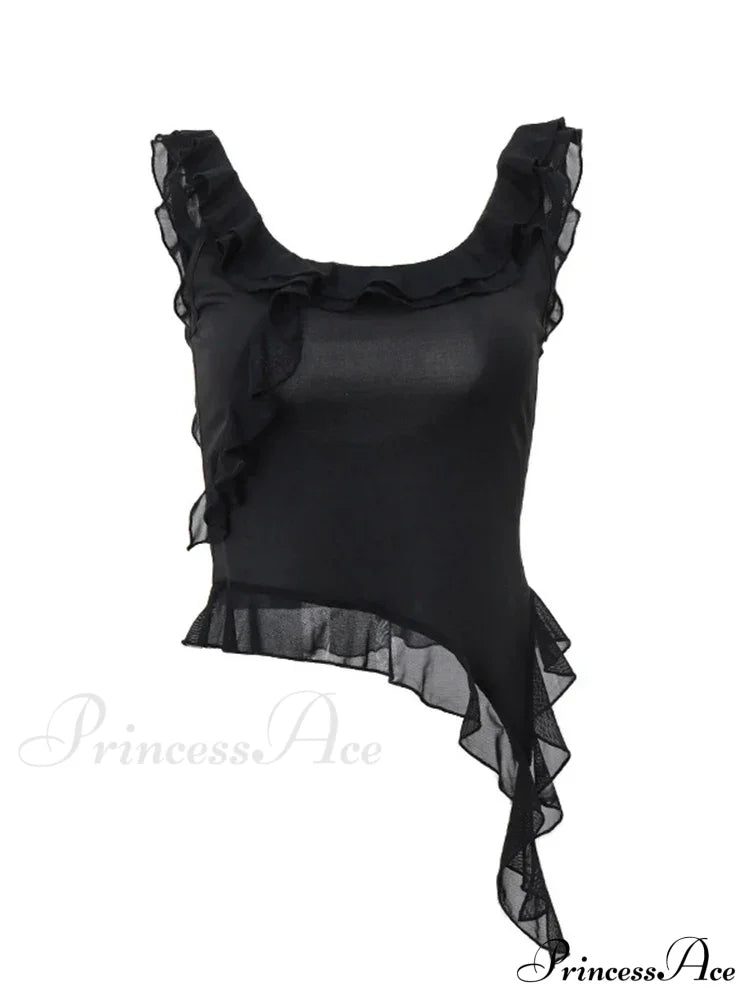 Fashion Sleeveless Sexy Ruffles Irregular Summer Camis Crop Top