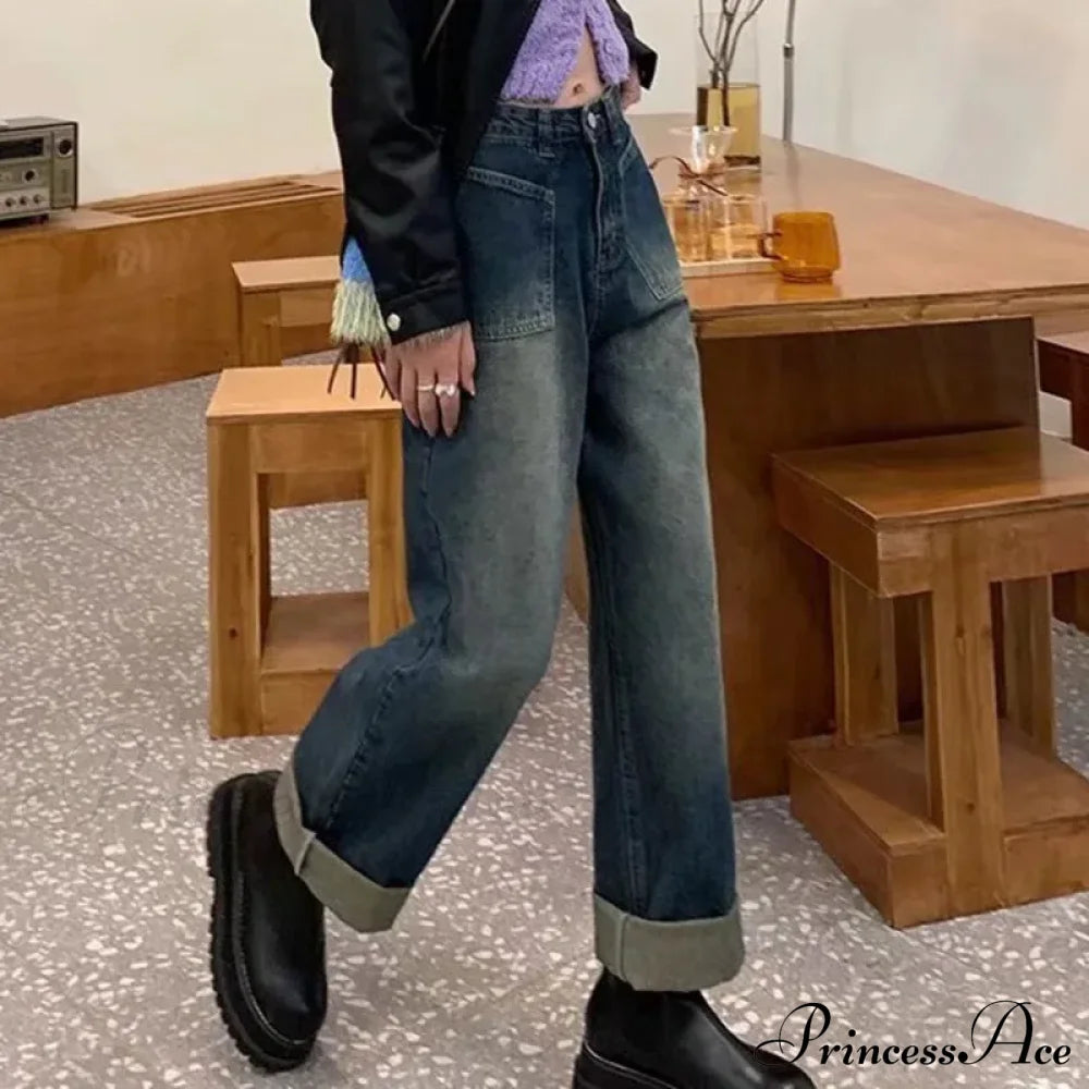 Fashion Straight Women Pant Woman High Waist Denim Pants Wide Leg Clothing Blue Vintage Quality Jean
