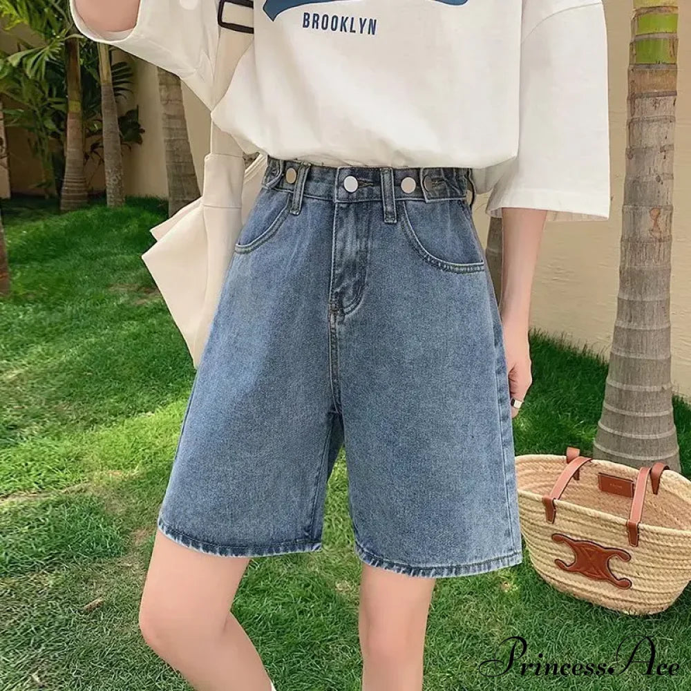 Fashion Summer Half Women Denim Shorts High Waist Belted Streetwear Jean