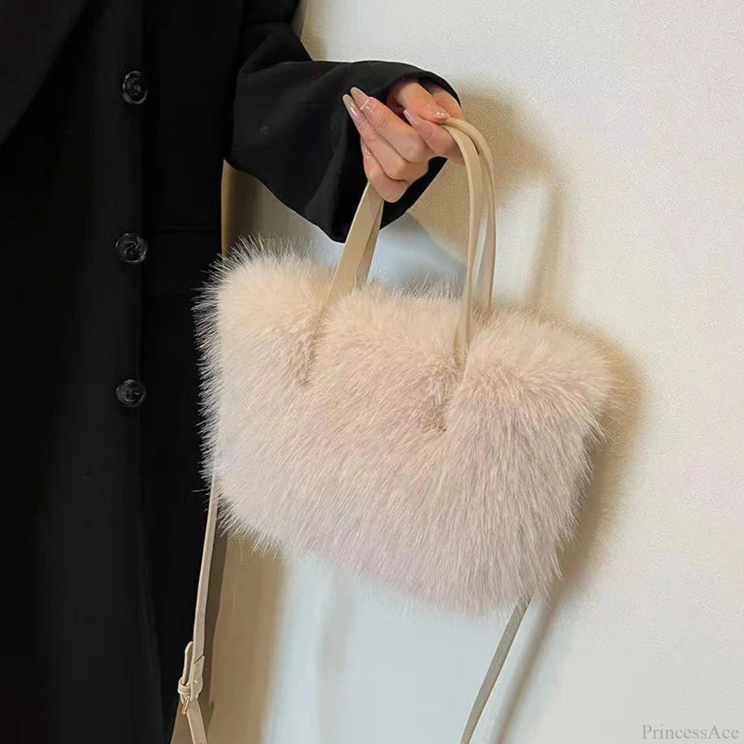 Faux Fur Plush Bucket Tote Winter Crossbody Shoulder Handbag handbag-250126