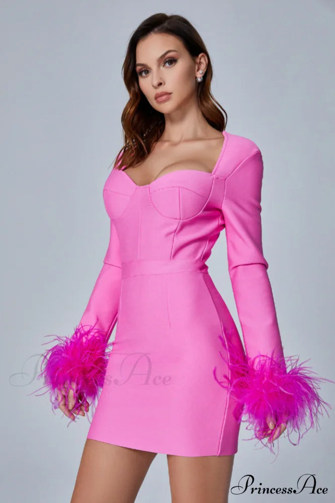 Feather Long Stylish Sleeve Bustier Dress