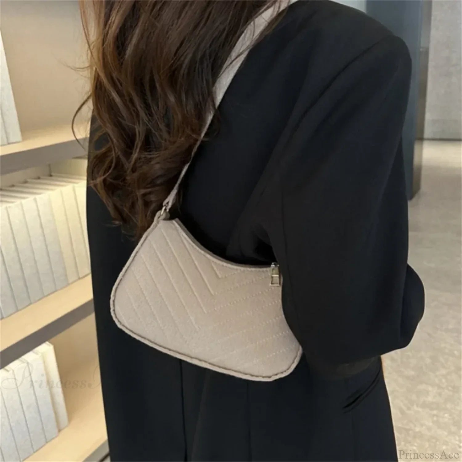 Felt Solid Color Retro Underarm Shoulder Bag shoulder-250126
