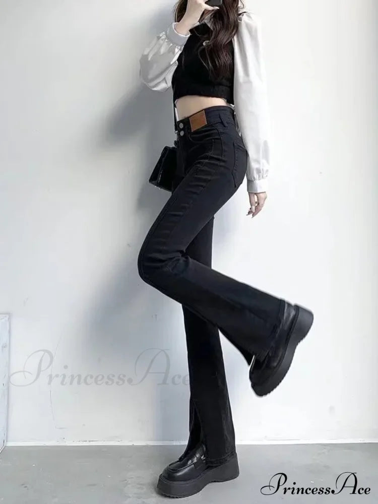 Feynzz’s Split Spring And Autumn New High-Waisted Slim Fit Micro-Trumpet Trendy Women’s Jean