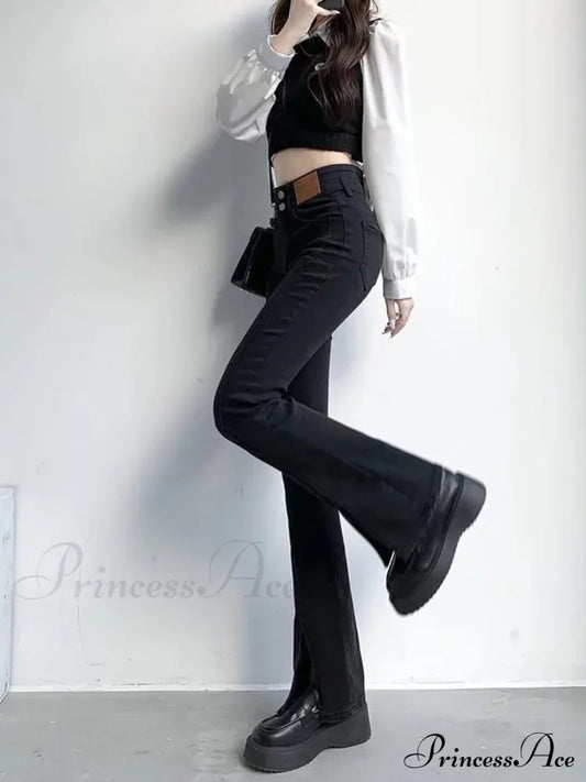 Feynzz’s Split Spring And Autumn New High-Waisted Slim Fit Micro-Trumpet Trendy Women’s Jean