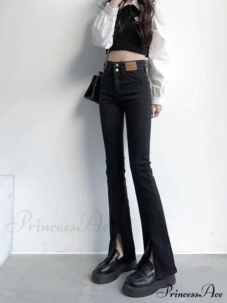 Feynzz’s Split Spring And Autumn New High-Waisted Slim Fit Micro-Trumpet Trendy Women’s Jean