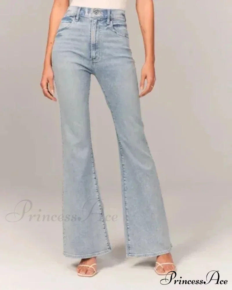 Flare Vintage Ladies Fashion Stretch Pocket Plus Size Wide Denim Jean