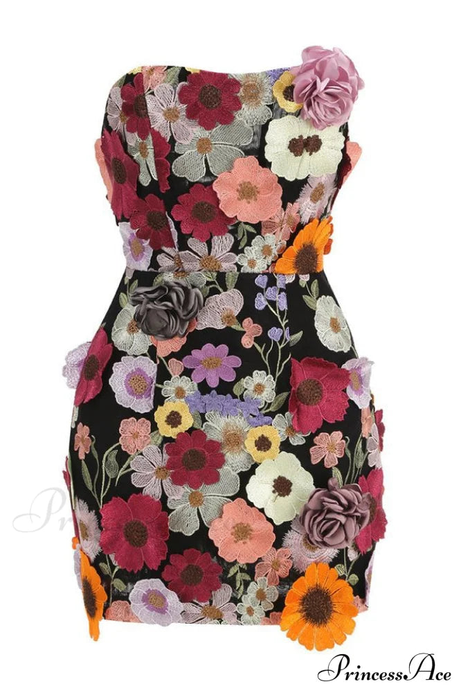 Floral 3D Embroidery Charming Tube Mini Dress