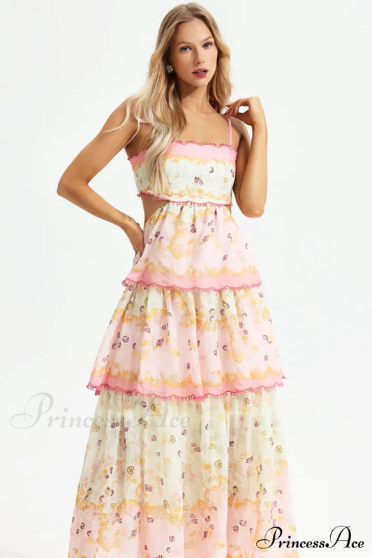Floral Cami Tiered Ruffle Hem Dress
