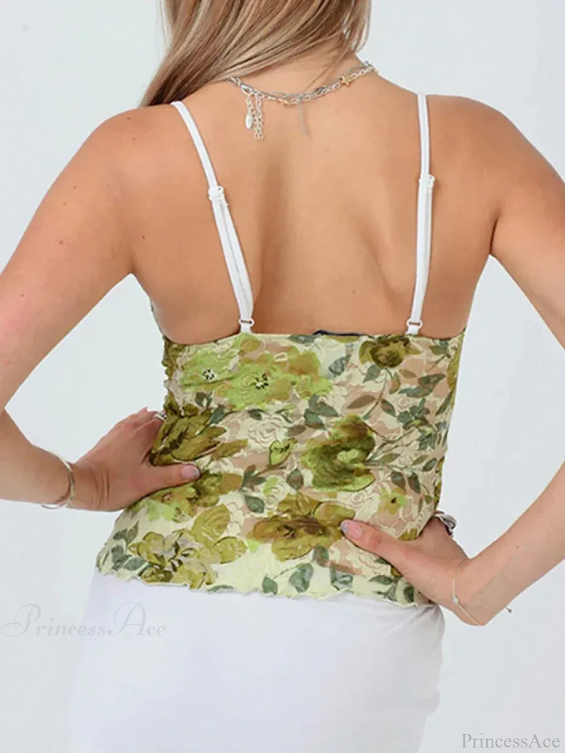 Floral Lace Sheer Spaghetti Strap V-neck Harajuku Crop Top croptop-250126