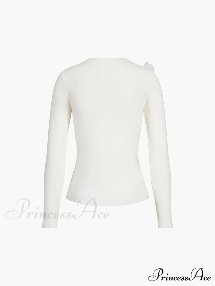 Floral Long Graceful Sleeve Knit Top Sweaters-L