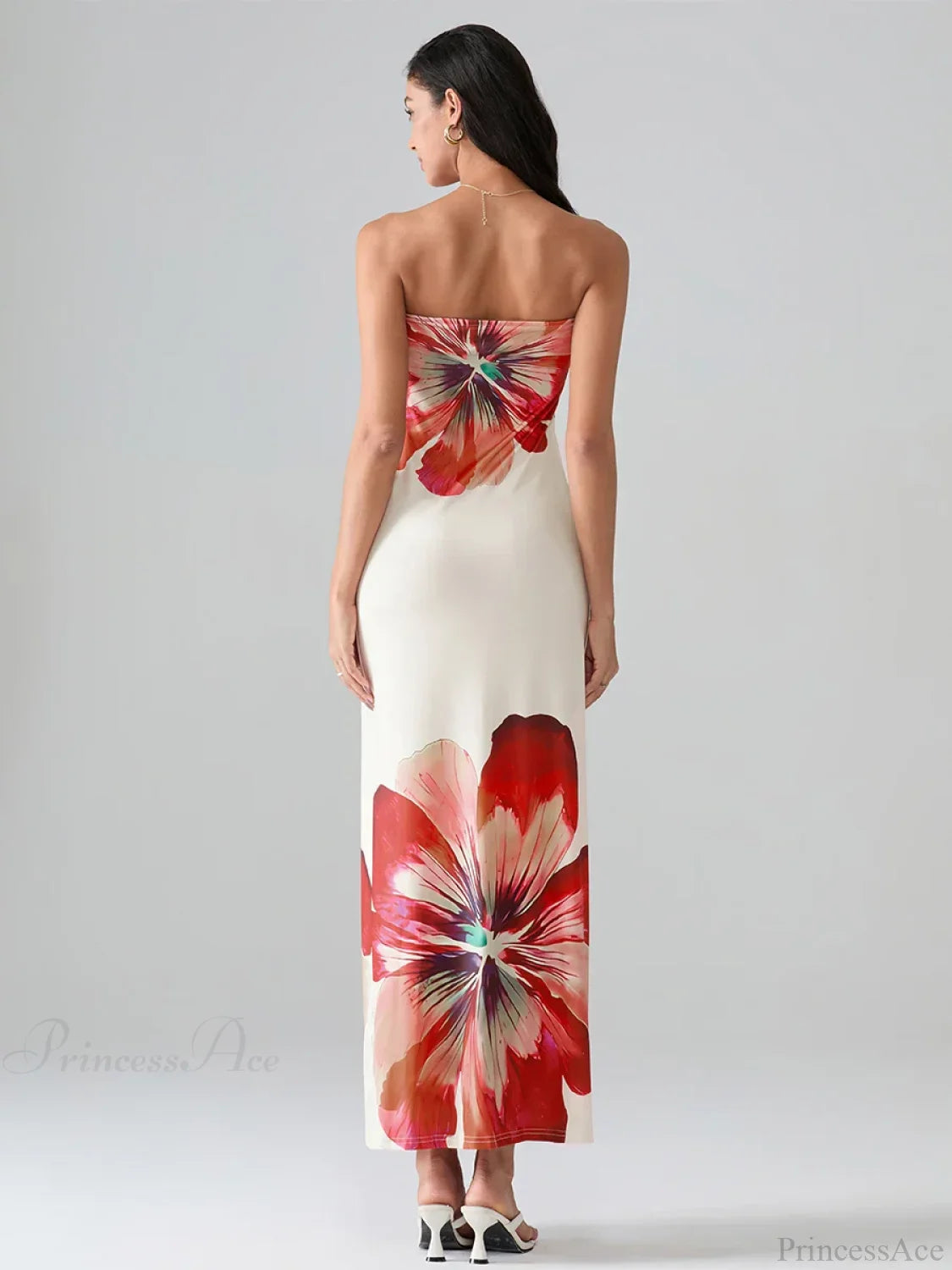 Floral Print Bandeau Strapless Wrap Floral Dress floraldress-250126
