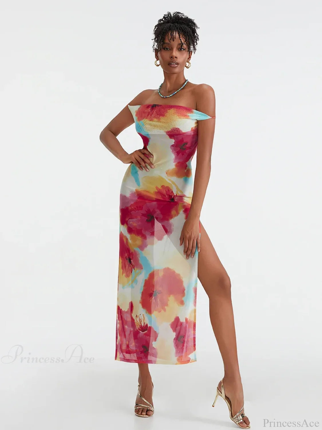 Floral Print High Split Backless Off-Shoulder Tie-up Long Floral Dress floraldress-250126