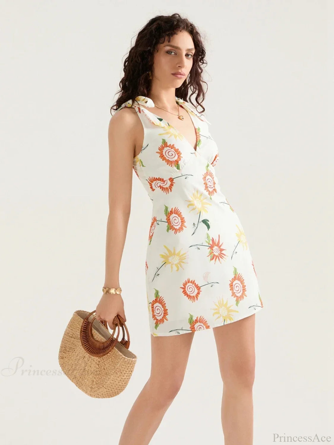 Floral Print Tied Shoulder Backless Sleeveless Mini Vacation Floral Dress floraldress-250126