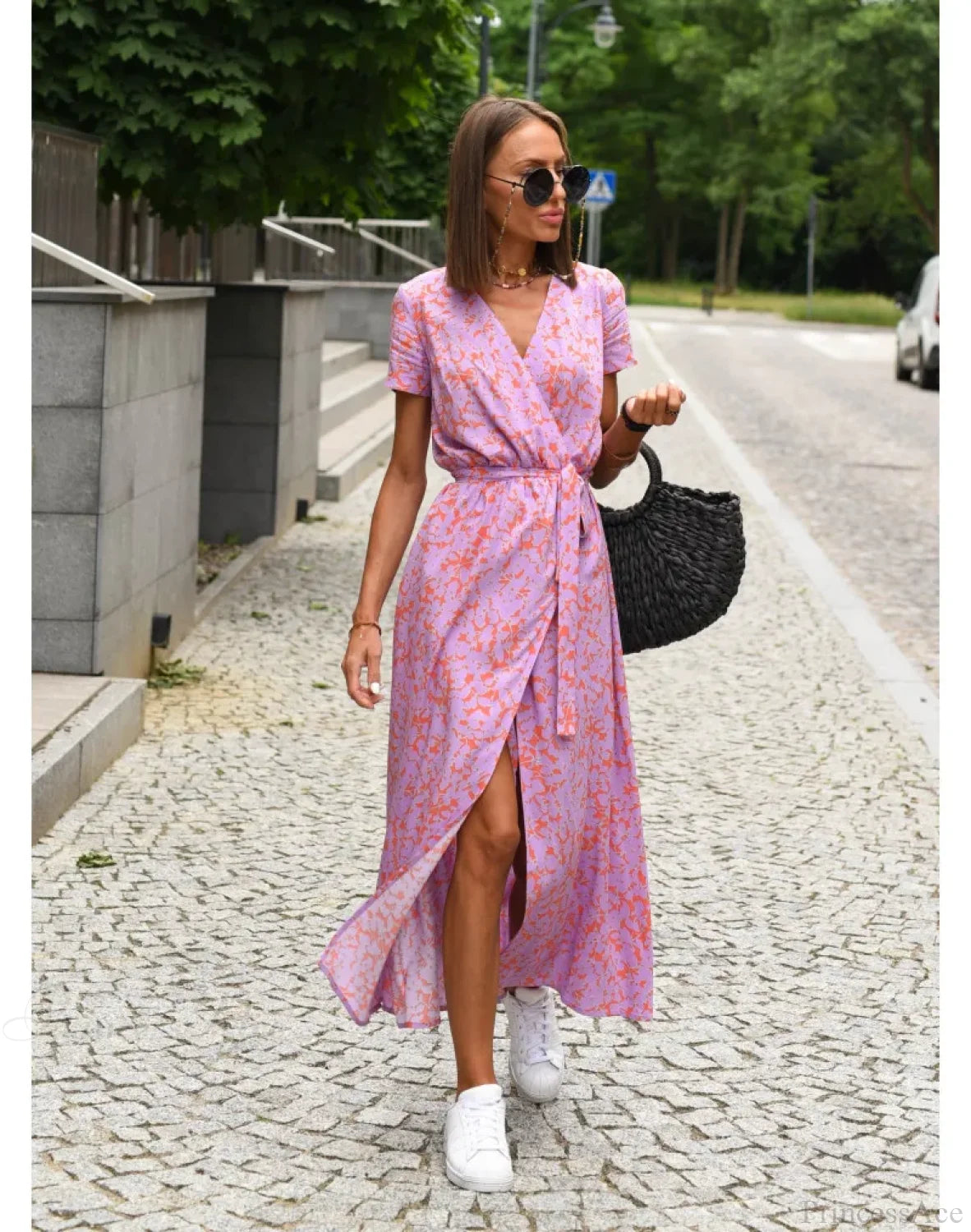Floral Printed V-neck Summer Dress Pink2 / S oldfloraldress-250126
