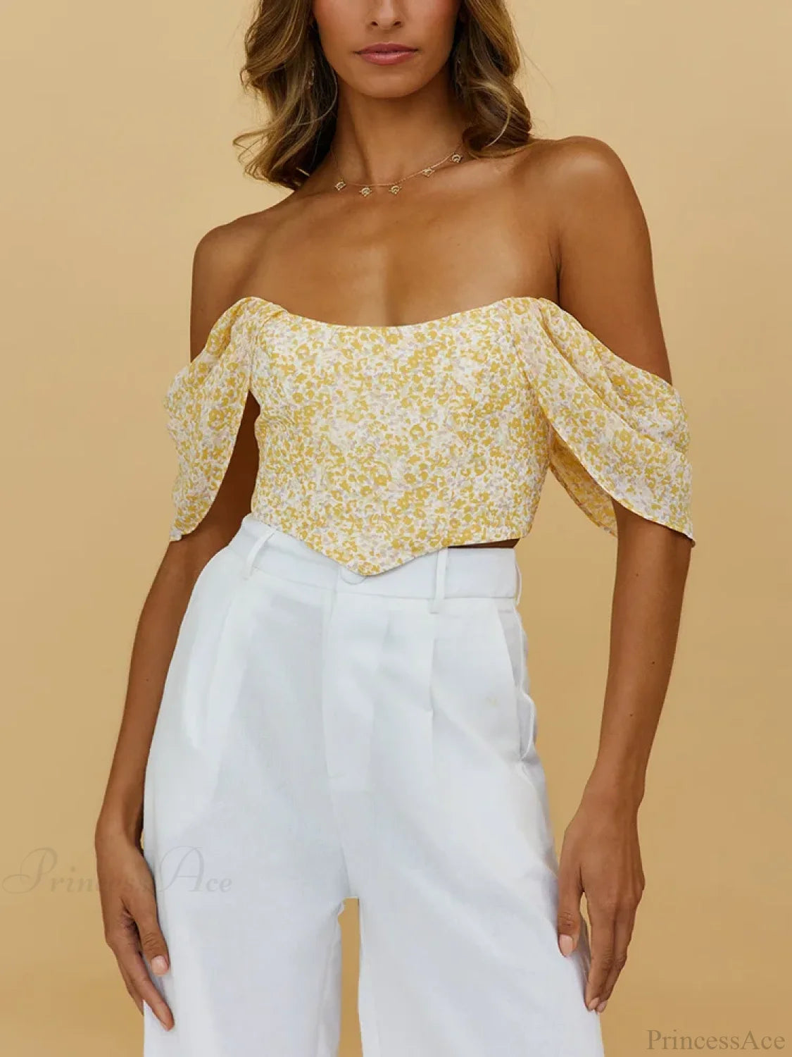 Floral Scooped Neck Off-Shoulder Zipper Back Fitted Crop Top croptop-250126