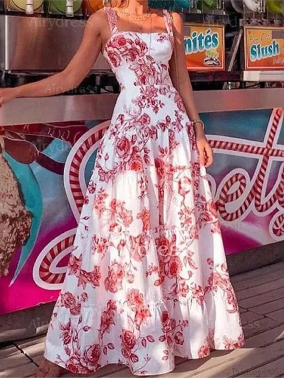 Floral Spaghetti Strap High Waist Maxi Dress floraldress-250126
