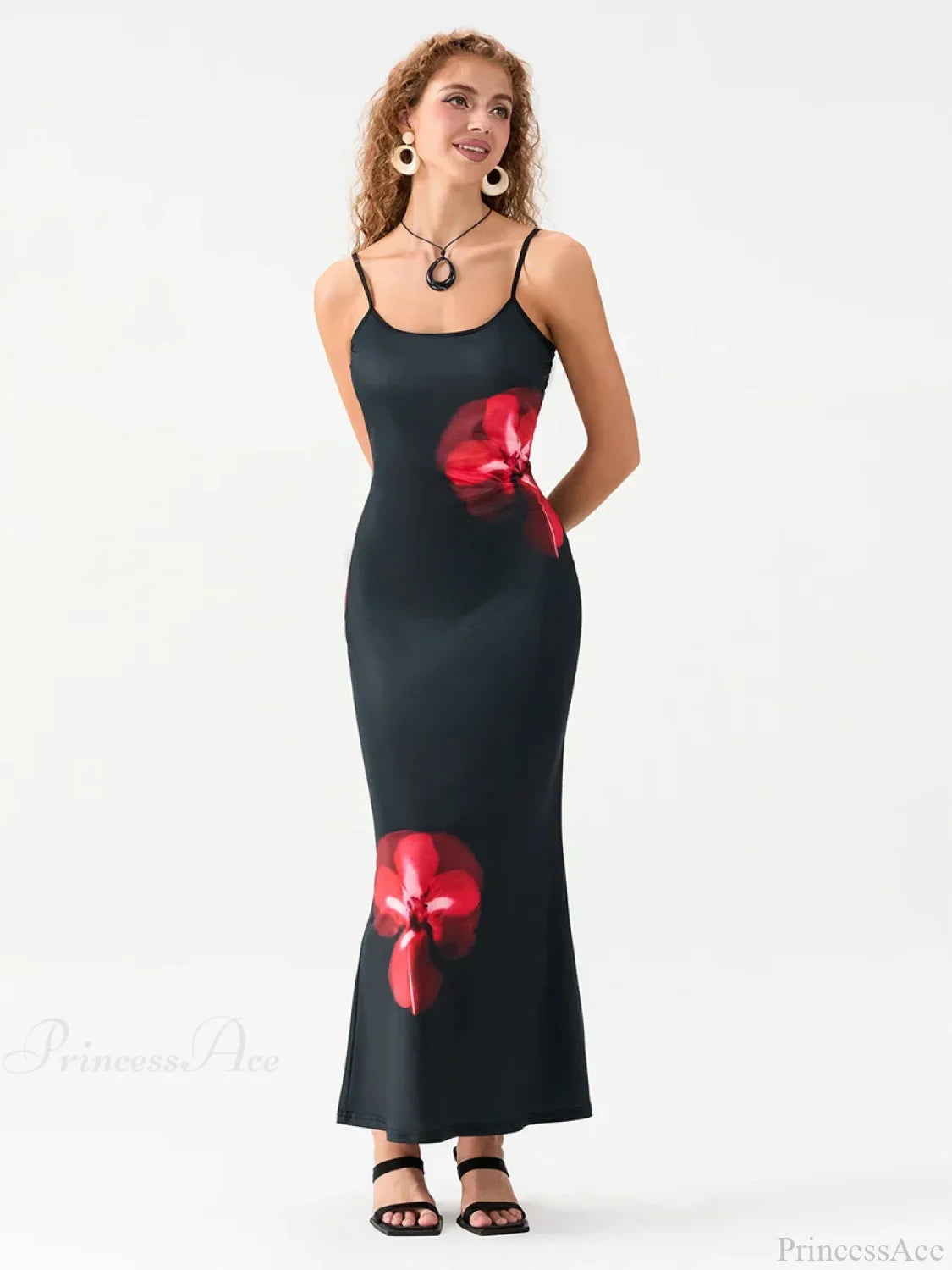 Floral Spaghetti Straps Sleeveless Slip Floral Dress BLACK2 / S floraldress-250126