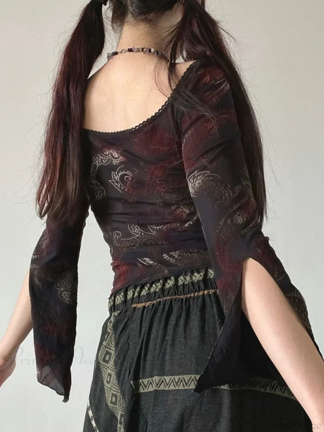 Floral Square Collar Knit Top