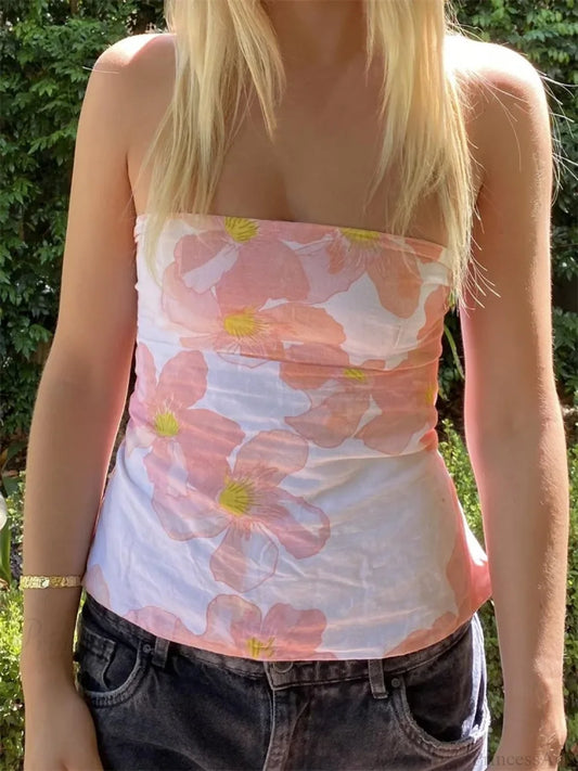 Floral Strapless Backless Party Club Crop Top A / S croptop-250126