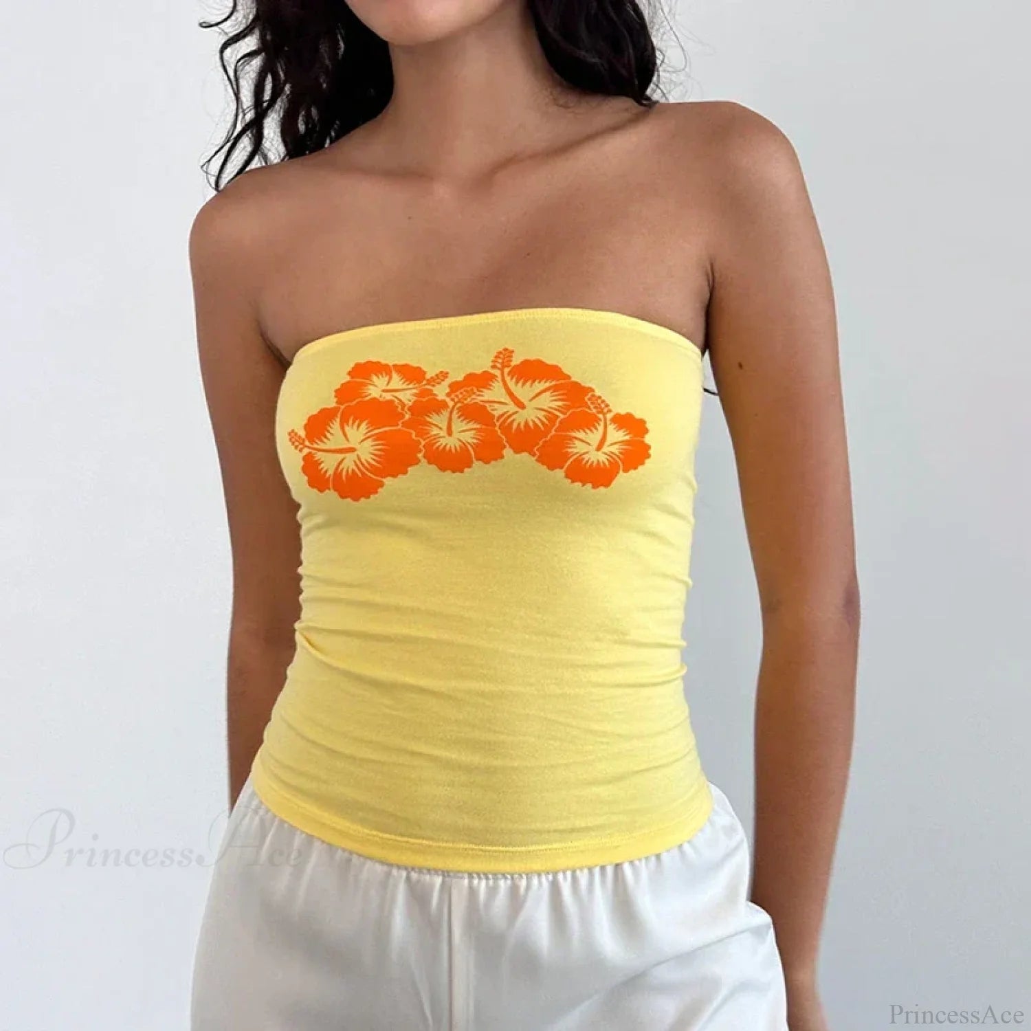 Floral Strapless Bandeau Backless Sleeveless Fairy Coquette Off Shoulder Crop Top croptop-250126