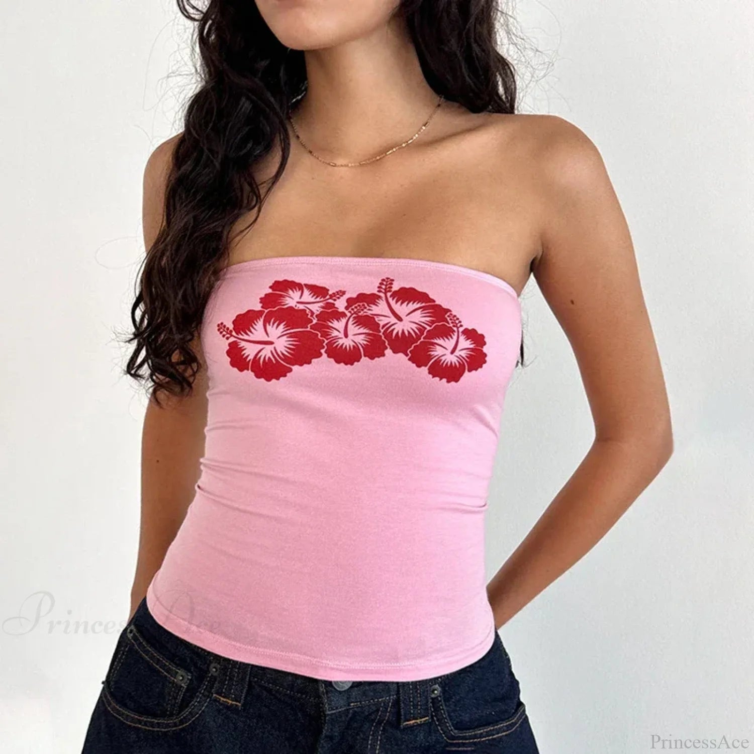 Floral Strapless Bandeau Backless Sleeveless Fairy Coquette Off Shoulder Crop Top croptop-250126