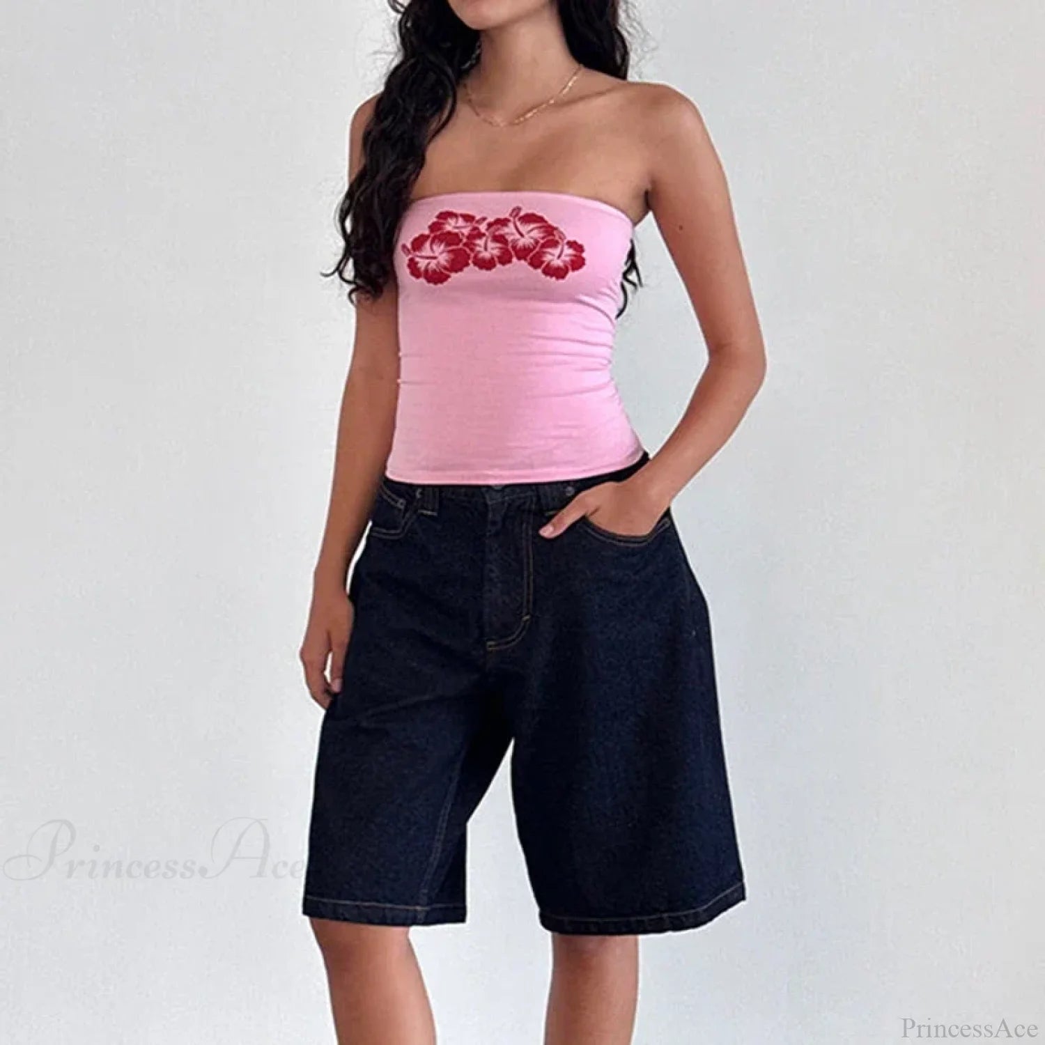 Floral Strapless Bandeau Backless Sleeveless Fairy Coquette Off Shoulder Crop Top croptop-250126