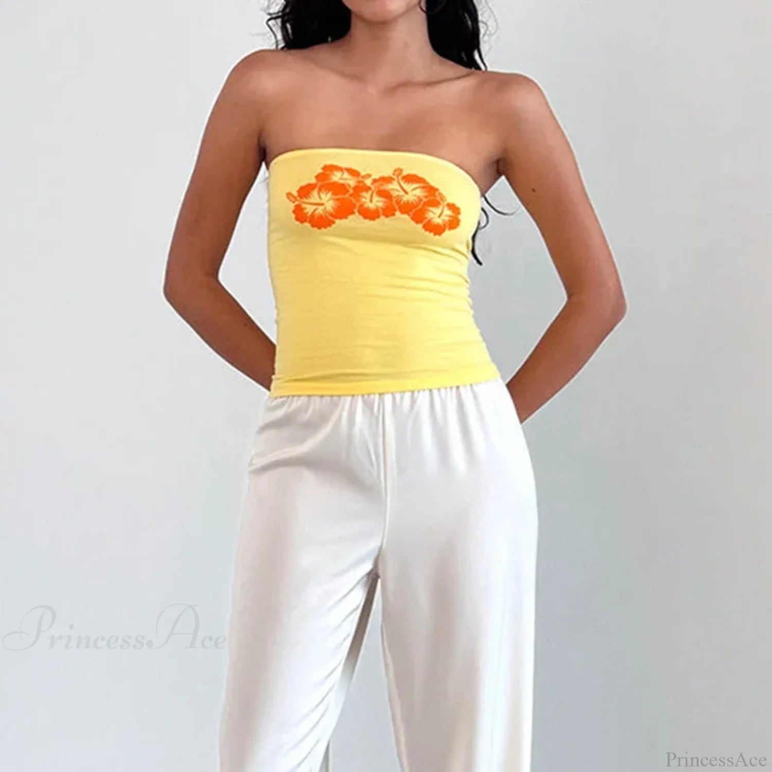 Floral Strapless Bandeau Backless Sleeveless Fairy Coquette Off Shoulder Crop Top croptop-250126