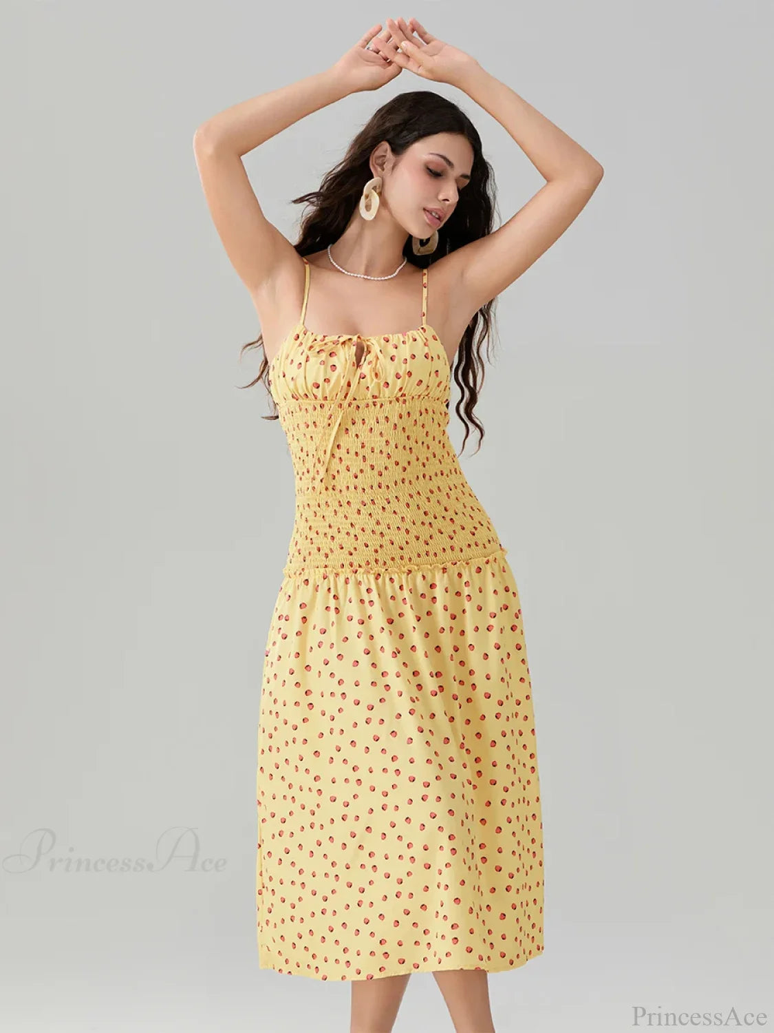 Floral Strawberry Camis Backless Tied Front Floral Dress floraldress-250126