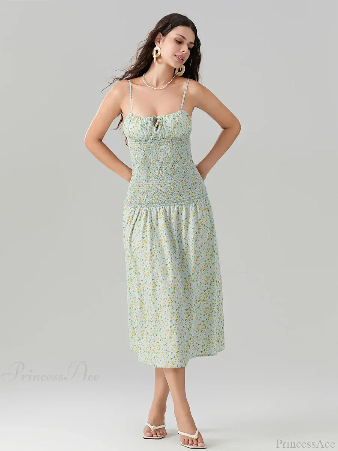 Floral Strawberry Camis Backless Tied Front Floral Dress GREEN / S floraldress-250126