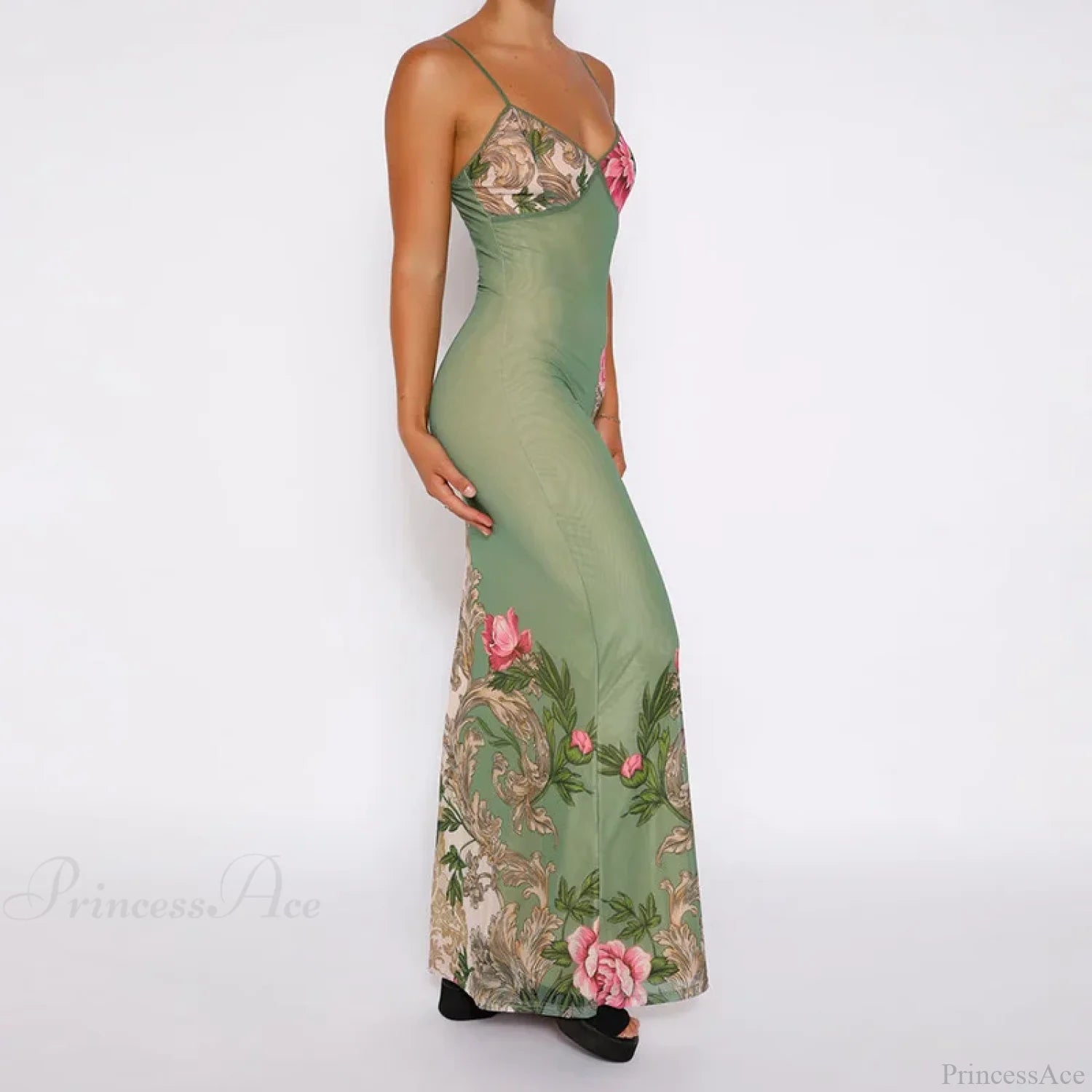 Floral V-neck Slim Maxi Floral Dress floraldress-250126