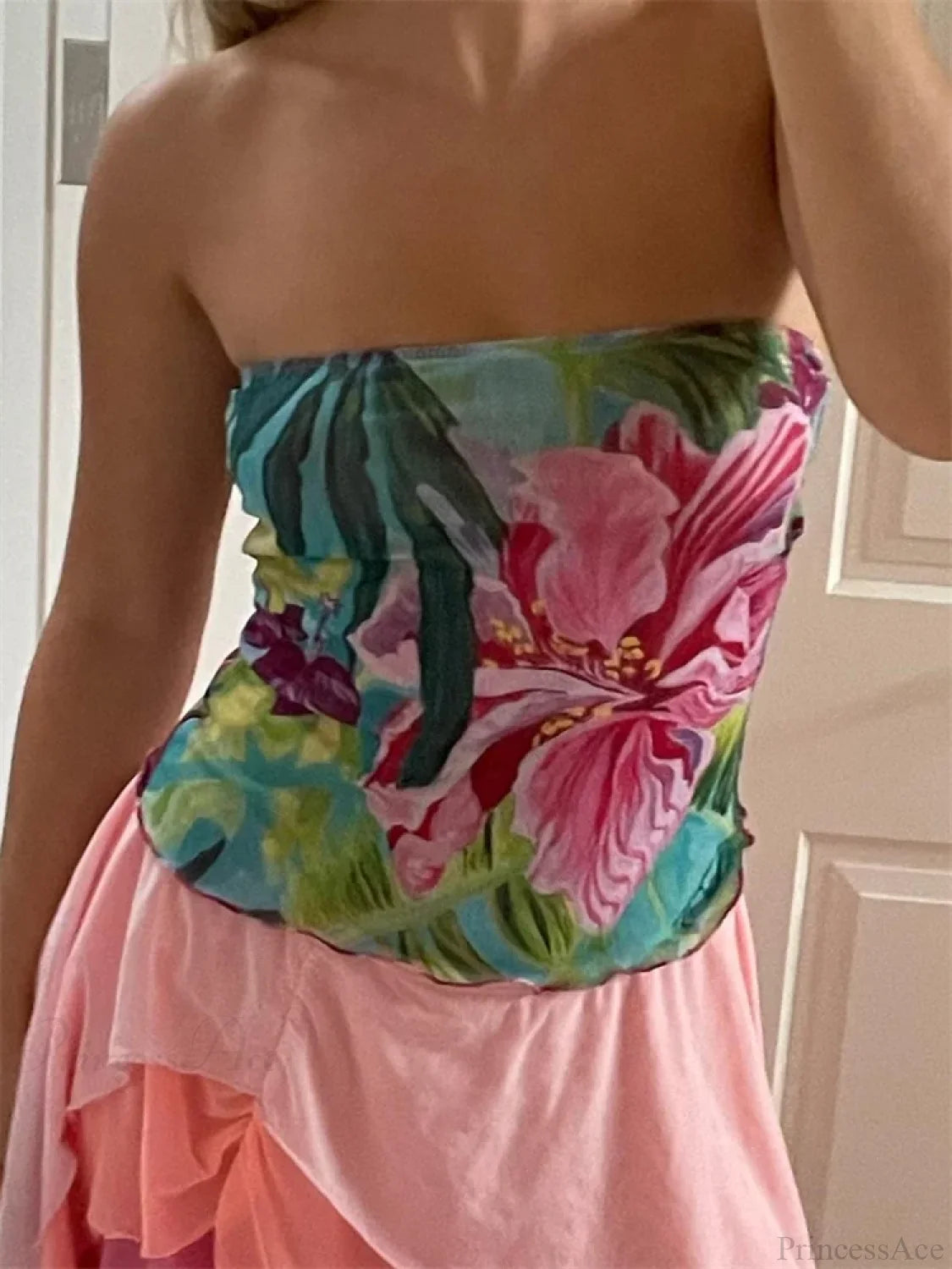 Flower Print Strapless Backless Tube Crop Top croptop-250126