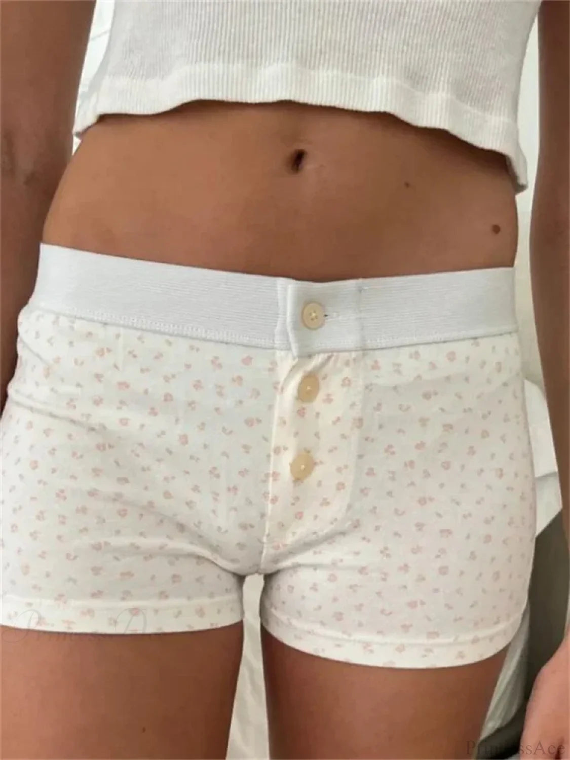 FLower Striped Button Sleep Short white1 / S short-250223
