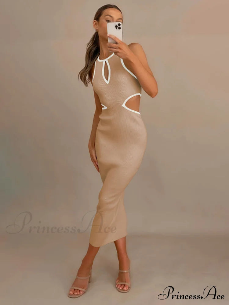 For Gown Figure-Hugging Cutouts Midi Women