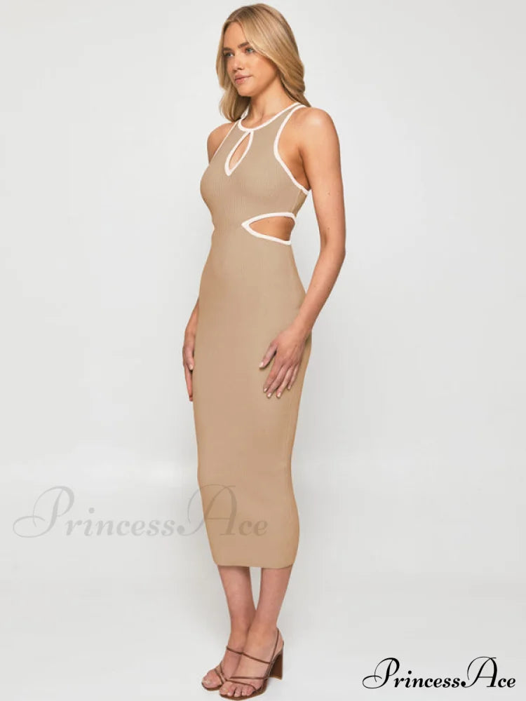For Gown Figure-Hugging Cutouts Midi Women Brown / S