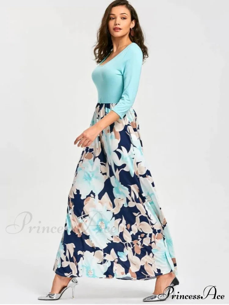 Full-Length With Design Flowered Gown U Neck S / Pink Clothing