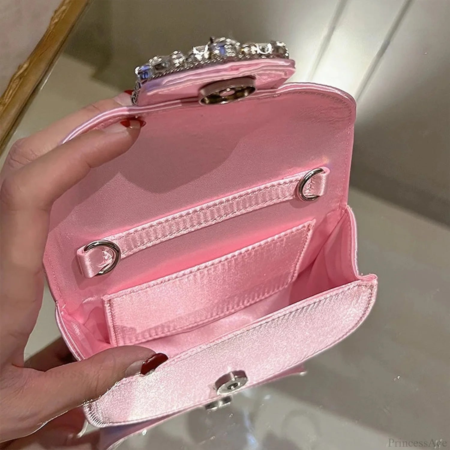 Glittering Crystal Satin Evening Clutch Wedding Purse clutchbag-250126