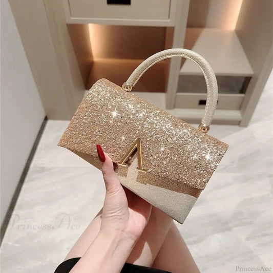 Gold Sequin Fashion Banquet Clutch Bag As Shown clutchbag-250126