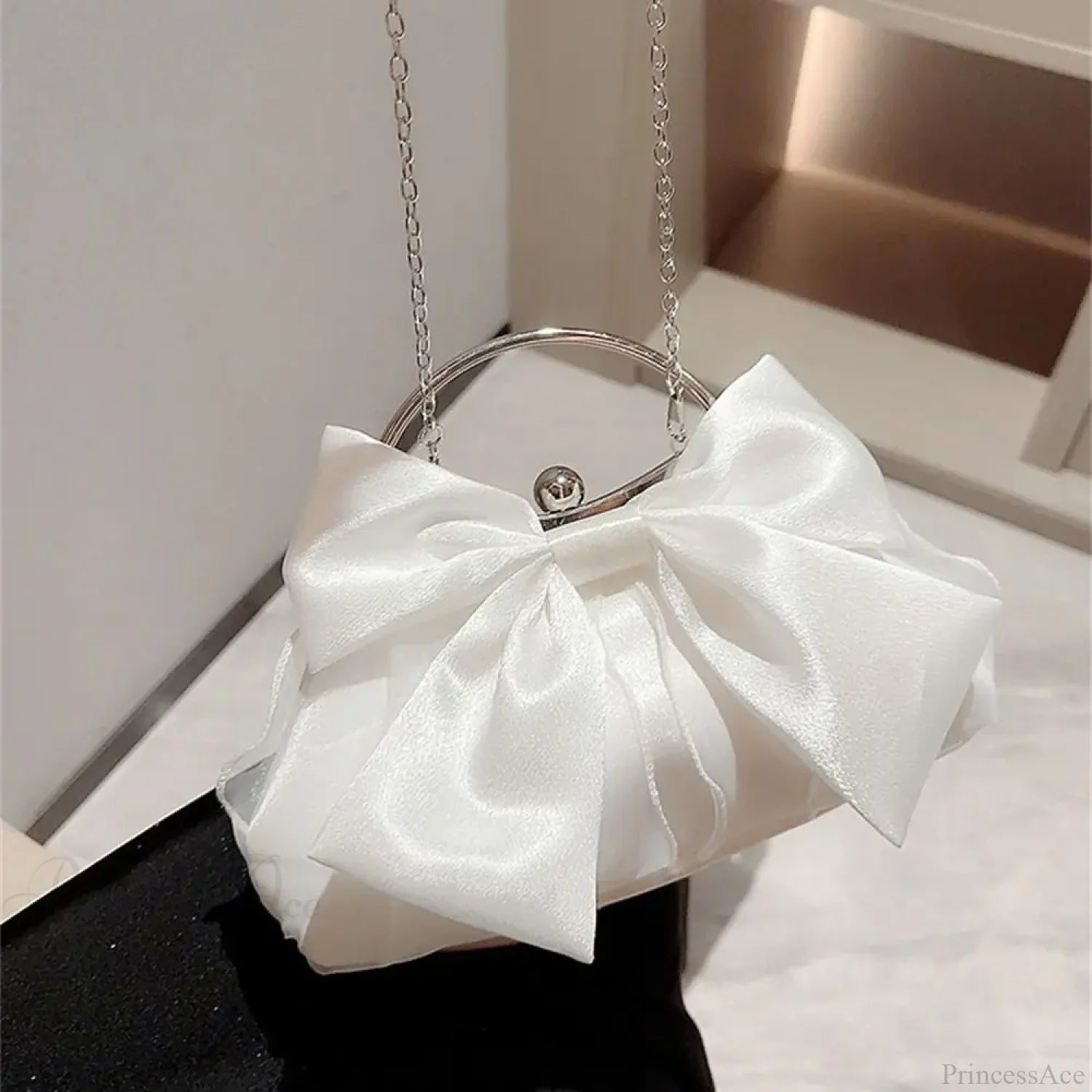 Gold Silk Bowknot Evening Bag Women Elegant Banquet Shoulder Handbag clutchbag-250126