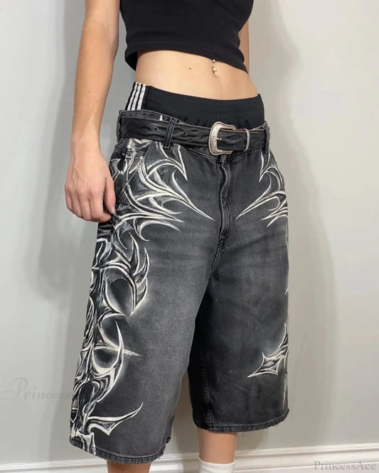 Graffiti Printed Denim Short black / M