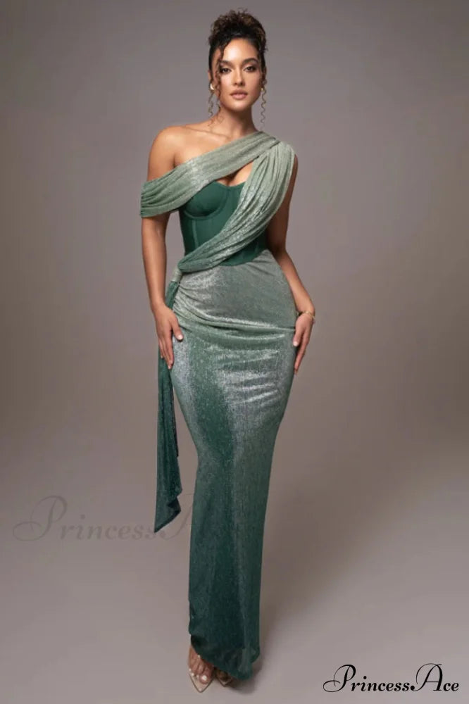 Green Celestina Stylish Draped Maxi Dress S /