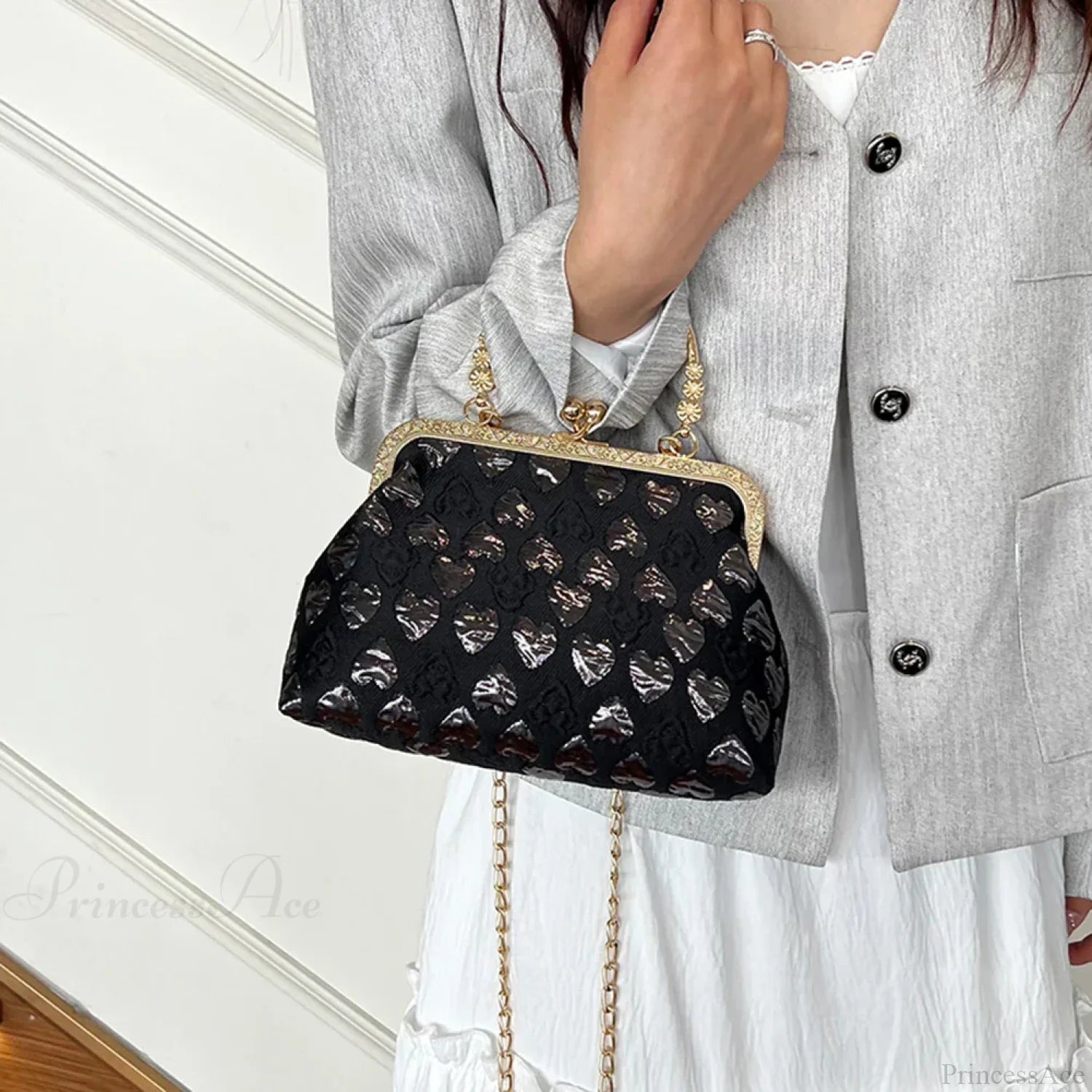 Heart Pattern Stylish Evening Clutch Chain Crossbody Bag clutchbag-250126