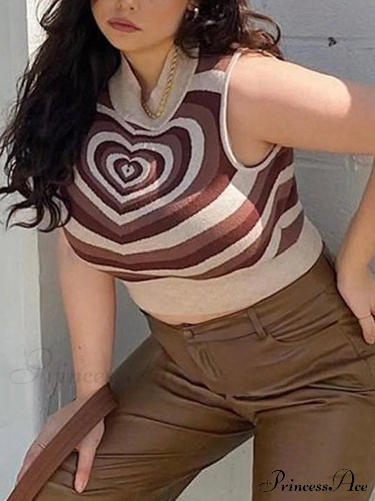 Heart Rhinestone Rib Trendy Crop Tank Top Shirts & Tops