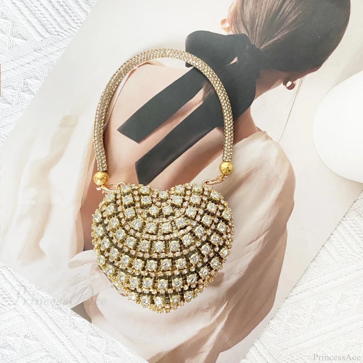 Heart Shape Sparkling Diamond Clutch Bag Gold 4 / Mini(Max Length<20cm) clutchbag-250126