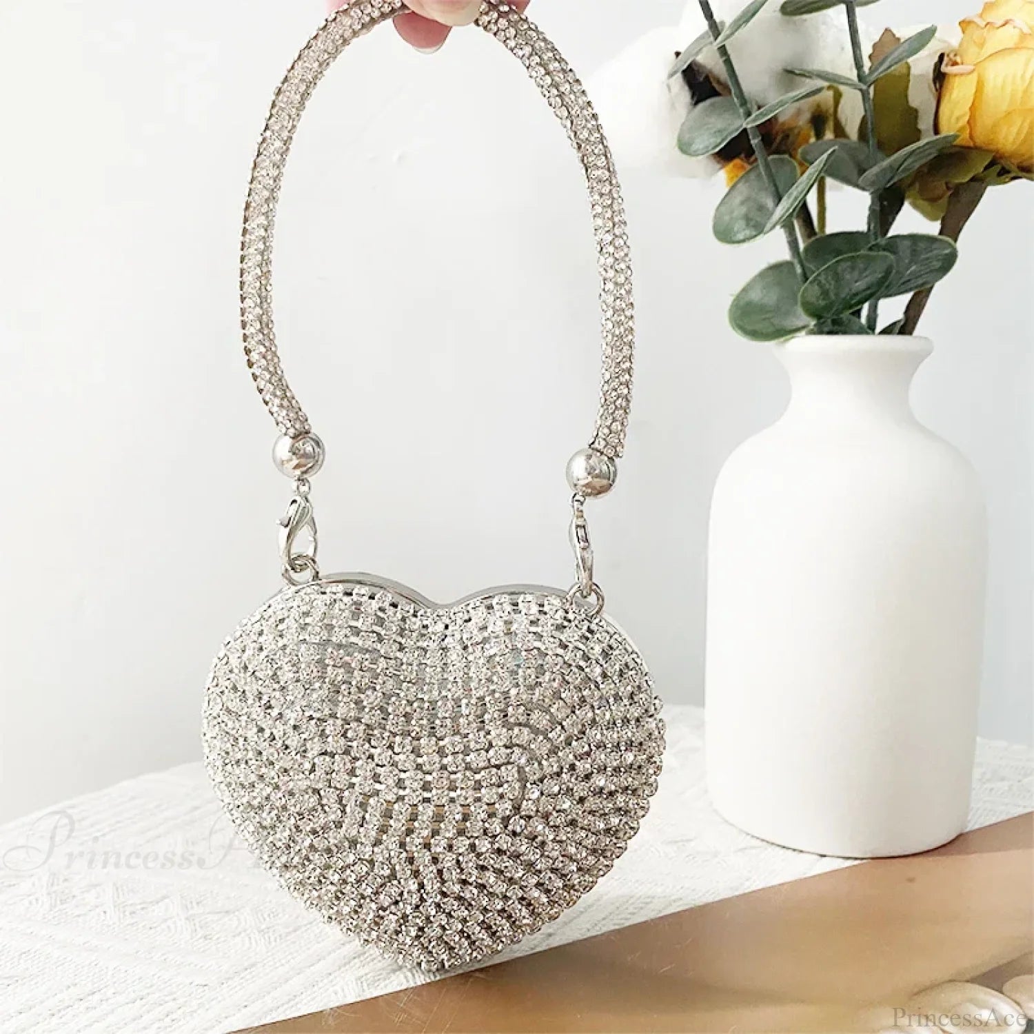 Heart Shape Sparkling Diamond Clutch Bag Silver 2 / Mini(Max Length<20cm) clutchbag-250126