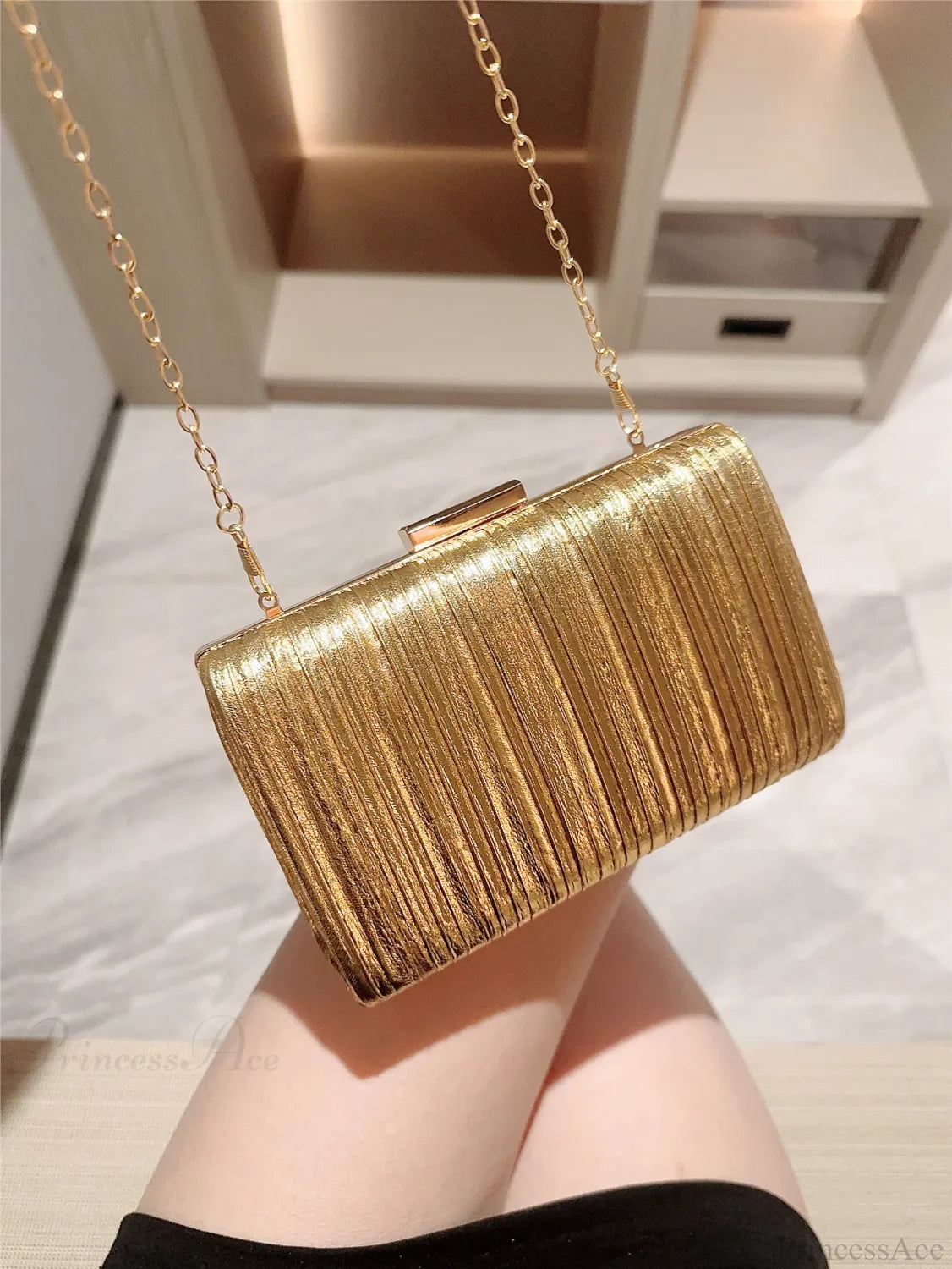 High-End Dinner Pu Clutch Bag Metal Texture Gold / Mini(Max Length<20cm) clutchbag-250126