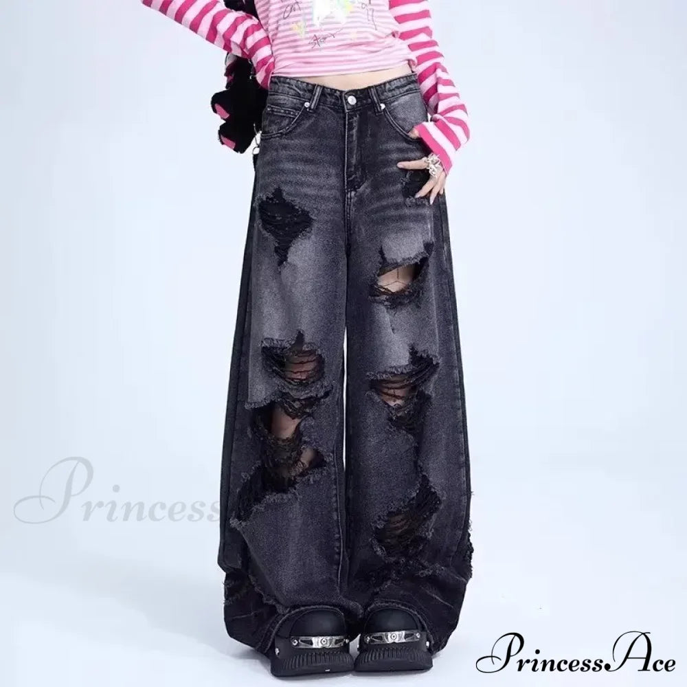 High-End Floor Length Trendy Brand Fashion Jean Black / S